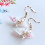 パールとホワイト折り鶴ピアス/イヤリング♡②