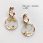 no.393 ゴールドデザインオーバル×金箔クリアプレート ピアス