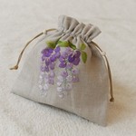 【１様オーダー品】刺繍入り巾着袋　藤の花