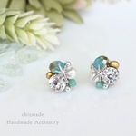 NEW!! ＊＊＊ 愛されターコイズカラー ビジュー ピアスorイヤリング♡シルバー＊キラキラ＊大人可愛い＊耳飾り