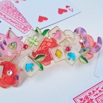 (B)チェシャ猫のバレッタ(8センチ金具)Cheshire Cat and Colorful Playing Card Hair Ornament