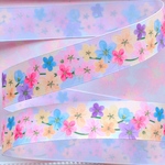 【7007】2m300円 25mm幅 グログランリボン 花柄 フラワー 小花 ピンク 水色 黄色