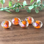 カラービーズ/12mm/5個/da216/オレンジ 多面カット/花柄/カットビーズ/楕円/トンボ玉/パーツ