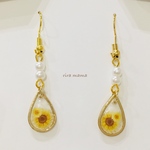 ひまわりとパール③の雫ピアス/ノンホール樹脂ピアス/イヤリング