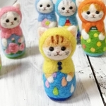 羊毛猫マトリョーシカ・7㎝サイズ(ポップドロップス・茶とら猫)　猫グッズ　猫雑貨　