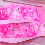 【8468】2m350円 38mm幅 グログランリボン フラワー 花柄 ピンク