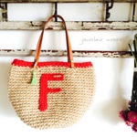 麻バッグ イニシャルF