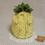 ネップ入りコットン🌿100%ヤーンで編んだパイナップル🍍みたいな♪巾着ポーチ