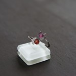 ガーネット＆ロードライトガーネット　フラワーリーフCZリング　SILVER925