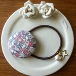 リバティ☆ Jenny's Ribbons くるみボタンヘアゴム トリコロール