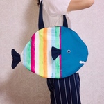 🐠虹色おさかなダイカットトート再販6                      帆布　大トートバッグ