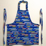 120cm 前で結べる 子供用エプロン(三角巾/給食帽・巾着袋オプション) 新幹線A(青)
