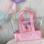 ゆめかわ♡ビニールバッグプールバッグ♡お花ドットリボンピンクレッスンバッグ