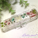 ＊押し花印鑑ケース＊可愛い小花たち(白い紫陽花とパステルカラーのかすみ草)  