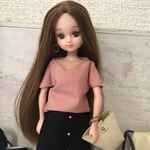 リカちゃん服♡サーモンピンクＶネックカットソー♡単品♡リアルクローズ  