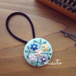flower garden(グリーン)…刺繍ヘアゴム