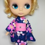 ブライス 浴衣 リカちゃん 浴衣 藍色 桜