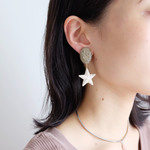 【受注製作2点のみ】【 chimie vintage-531 】ヴィンテージカボションとヴィンテージスタービーズのイヤリング・樹脂ピアス