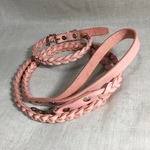 三つ編み首輪とリードセット（サーモンピンク）