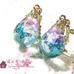 花蝶の雫　イヤリング/ピアス*（青色/花模様）