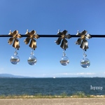 ビックフラワー & ガラスドーム 揺れる ピアス