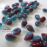 blue & red ドロップ チェコビーズ 30個