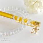 再9*【ふんわり黄色かすみ草】替芯&ケース付♡イニシャル&スワロフスキーハーバリウムボールペン