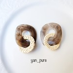 SALE[再販]グレー×ラタンのピアス /イヤリング