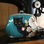黒猫と薔薇の親子がま口財布