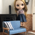 ミニチュア北欧家具 二人掛けチェア(デニム）