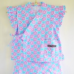 kotone2013様ご予約品☆ふんわりガーゼ素材♪キッズフリル甚平北欧フラワー【ブルー】80～90cm 