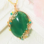 天然石グリーンオニキスのネックレス＜Ｎ３７９＞ネックレストップ　ワイヤージュエリー