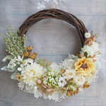 Romantique jaune nature＊受注制作＊ハーフムーンリース＊プリザーブドフラワー＊アンティーク＊リース＊お花＊ギフト＊結婚祝い＊記念日＊新築祝い＊引っ越し祝い