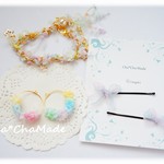 【フォロワー5000♡over記念】ふわふわメルヘンな　ブレスレット/ヘアピン/イヤリングorピアス　セット☆