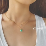 Double Chain 18Kcoating Crystal&Turquoise Necklace