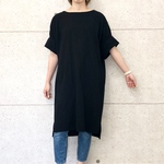 やわらかコットン100%ブラックのロングTシャツ(ワンピース・チュニック)