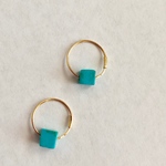2way K18. 天然 ブルー ターコイズ ワイヤーフープピアス  18金