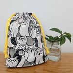 巾着袋(20×16)＊ふくろう×黄＊