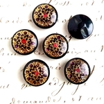 ■高級■6個入■15mm■ビンテージボタン (ゴールド 赤、ピンク系)　 ピアスに!  627