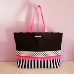 帆布のビッグトートバッグ　black×neon pink（受注制作）