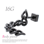 16G 軟骨ピアス チェーン ユニセックス 4角キャッチ シンプル 大人 ボディピアス SPU024 BK