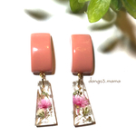 500円☆長方形(ピンク)☆小ぶり花レジンのピアス/イヤリング