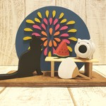 夕涼み☆花火と猫の置物☆蚊遣り豚☆スイカ☆団扇☆動物の変更も色変更も可能！