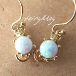 送料無料 ♪ 子猫 と 月 フックピアス 京都 オパール イヤリング ピアス Kyoto opal pierce 
