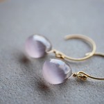 プラムパープルキャッツアイクォーツのマロンピアス❤14KGF