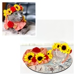 猫用 向日葵のフリルケープ&花冠