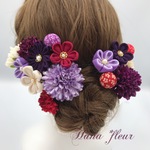 ❁ つまみ細工小花 振袖髪飾り アイボリー×紫×赤