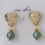 【オーダー品】淡いお花と艶消しグリーンビーズ　イヤリング/ピアス