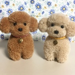こった様専用　my Dogチャーム（裏側肉球マーク）付き。毛糸のぽんぽん、おすわりトイプードル（純毛茶色・ベージュ）