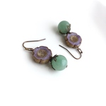 翡翠と紫花のピアス